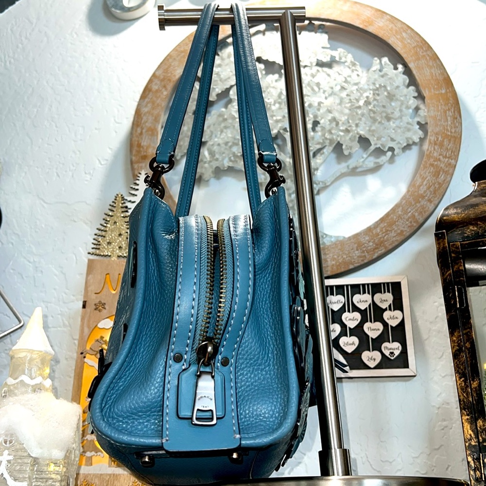 COACH#58840 BLUE TEA ROSE APPLIQUE ROGUE SATCHEL - Picture 11 of 17